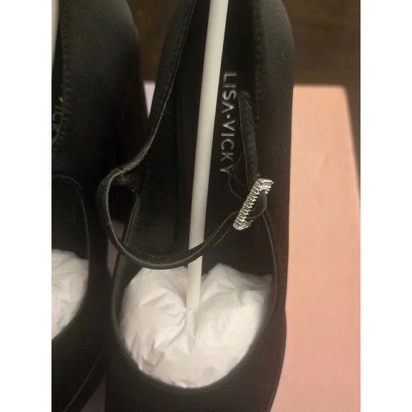 Lisa Vicky Vault-V Platform Mary Jane Block Heel Black Satin Shoes Size 6 - Picture 3 of 4